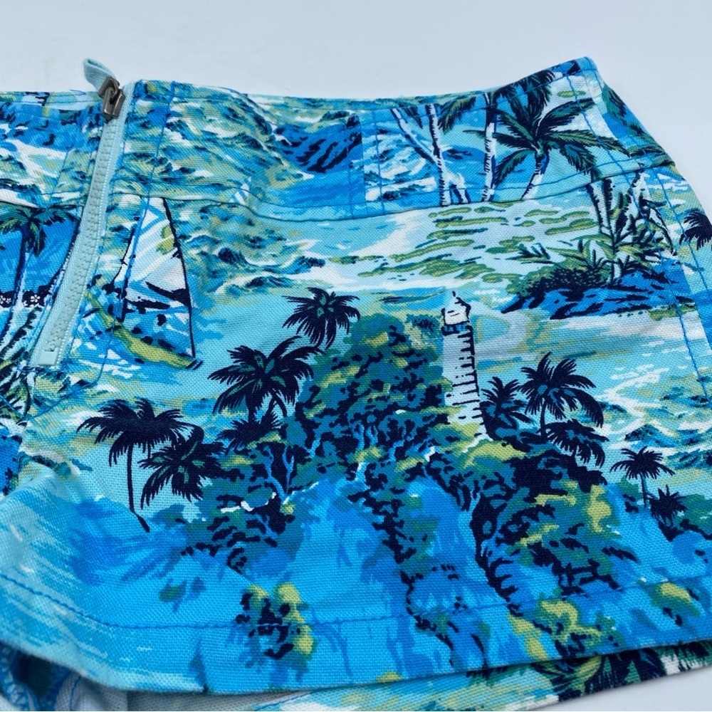 Low Rise Mini Micro coastal all Print Tropical Palm Tree Jean Short Spring 7/8 - Picture 3 of 8